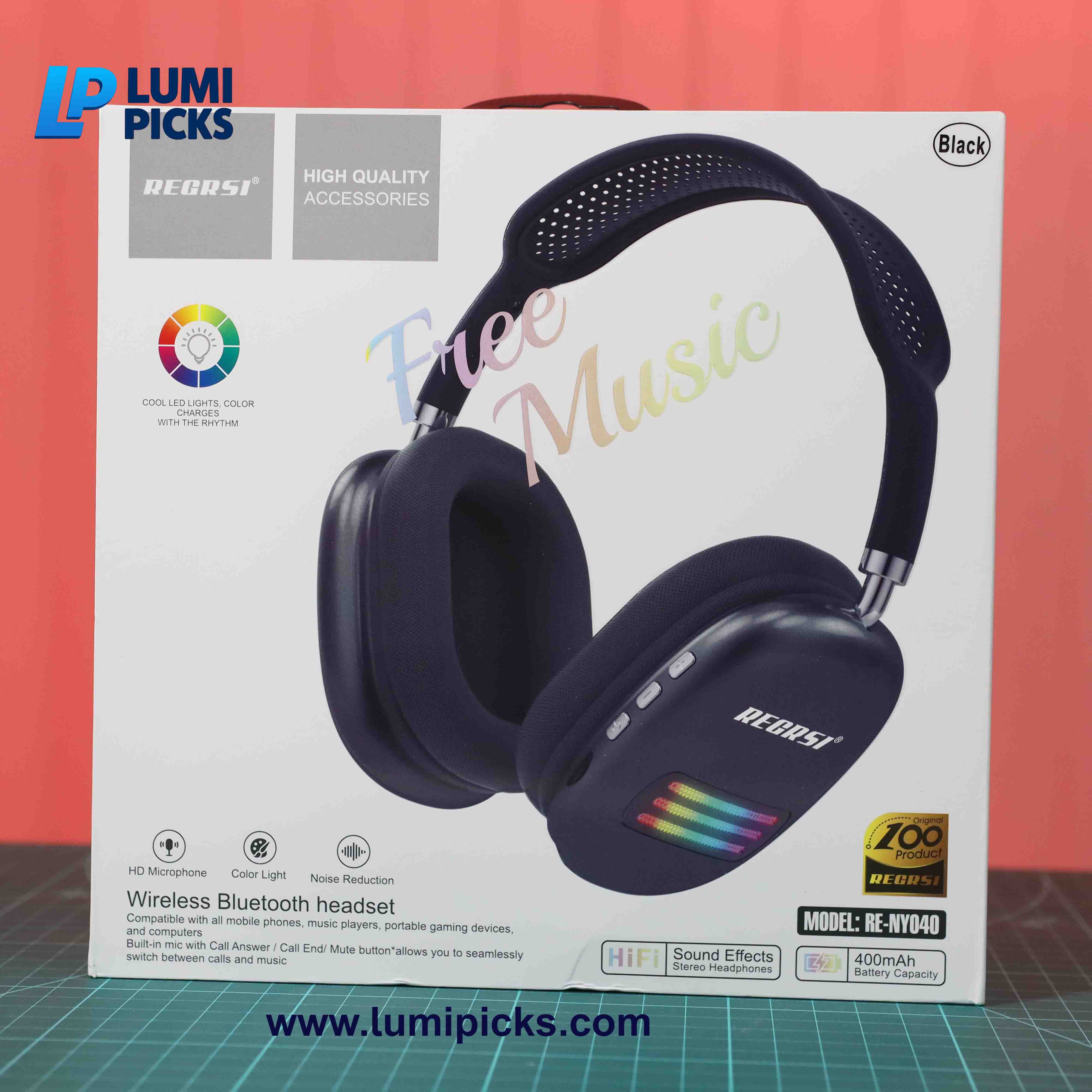 RE - NY040 Wireless Stereo  Headphone (RGB)